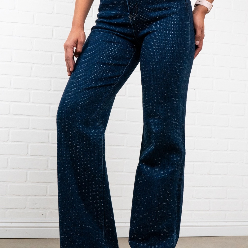 Adaline Rhinestone Straight Jeans | Blue - Picture 3 of 7